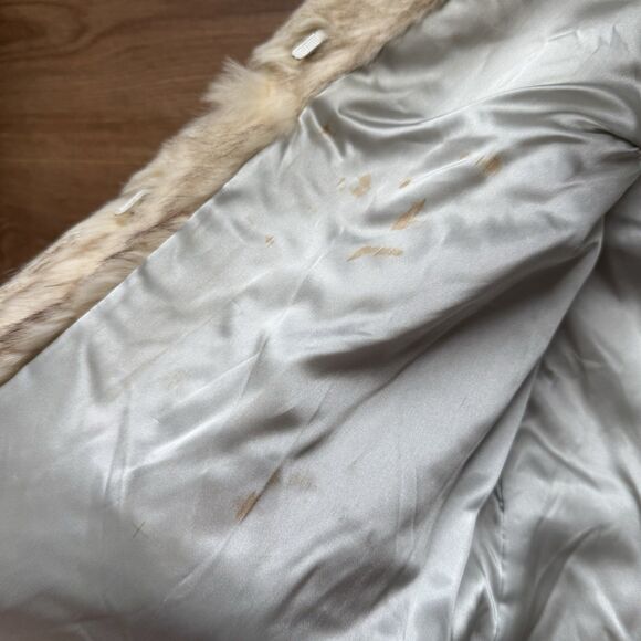 Vintage 80s Wilsons Suede & Leather Rabbit Fur Coat Jacket Womens Medium M Cream - Picture 11 of 13